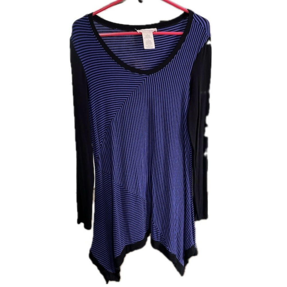 Philosophy Women Tunic Top Asymmetrical Striped Black Blue Size L